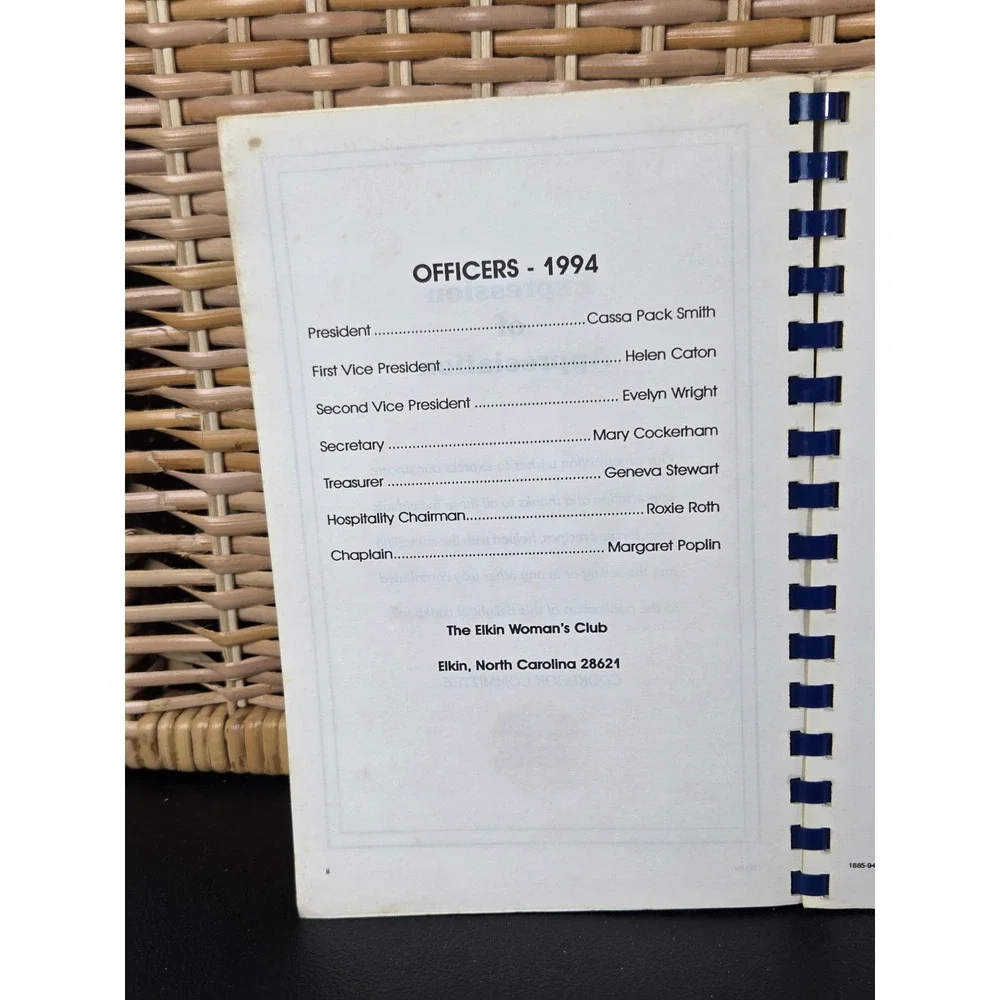 The Elkin Woman's Club Cookbook Elkin North Carolina 1994 Spiral Bound Vintage